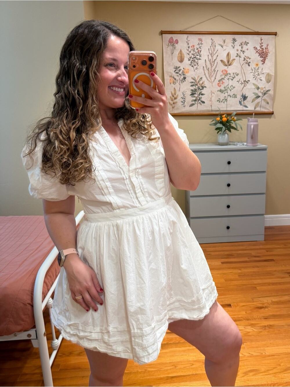 Tuckernuck English Factory Cotton White Puff-Sleeve V-Neck Mini Dress Medium